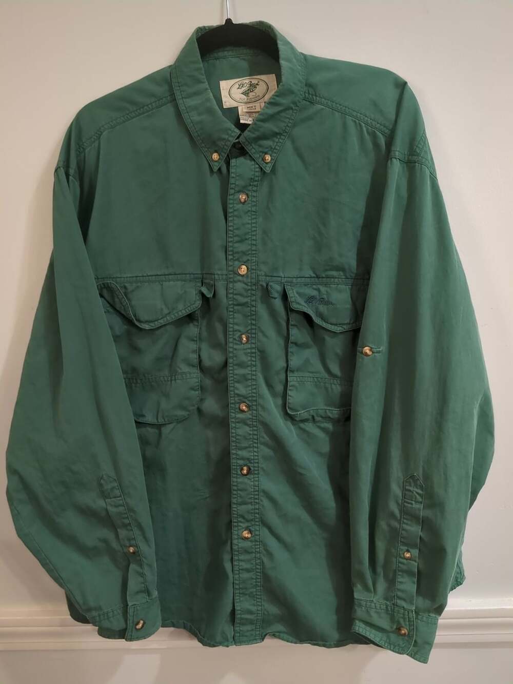 L.L. Bean Fly Fishing Shirt Size L Green Long Sleeve Button Down